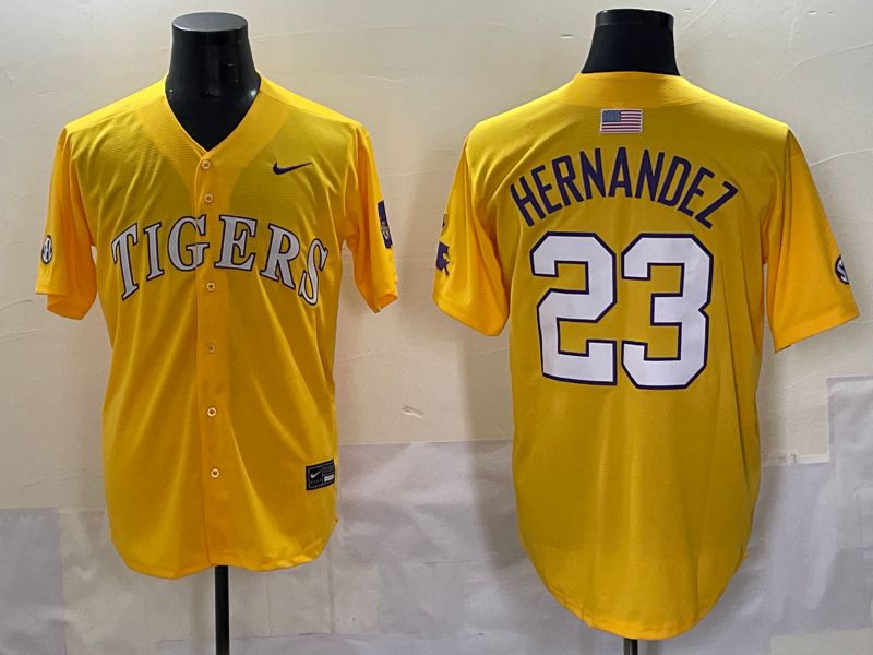 Men 2025 LSU Tigers #23 Hernandez Yellow Nike Joint Name Nike NCAA Jersey style 1->ncaa teams->NCAA Jersey